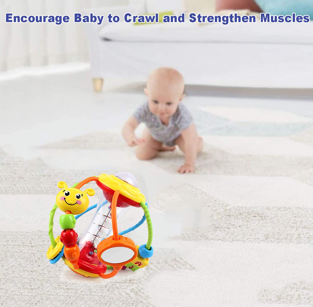 **HOLA Baby Toys for 0-12 Months - Soft Rattle & Activity Ball for Infants, Sensory Shaker Grab & Spin Toy - Perfect for 3-6 Month Olds, Travel & Easter Basket Stuffers - Great for Tummy Time & Early Learning Play**