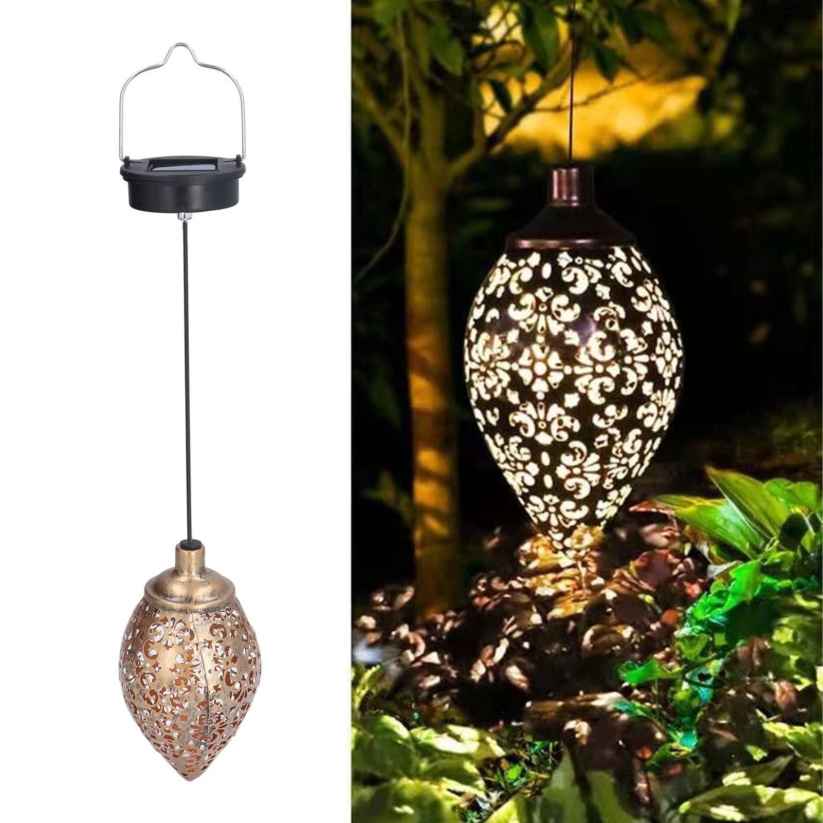EVTSCAN Solar Wrought Iron Hollow Projection Lamp - 1.2V 0.5W Waterproof Outdoor Solar Drop Chandelier for Garden, Patio, Pathway & Backyard Decor