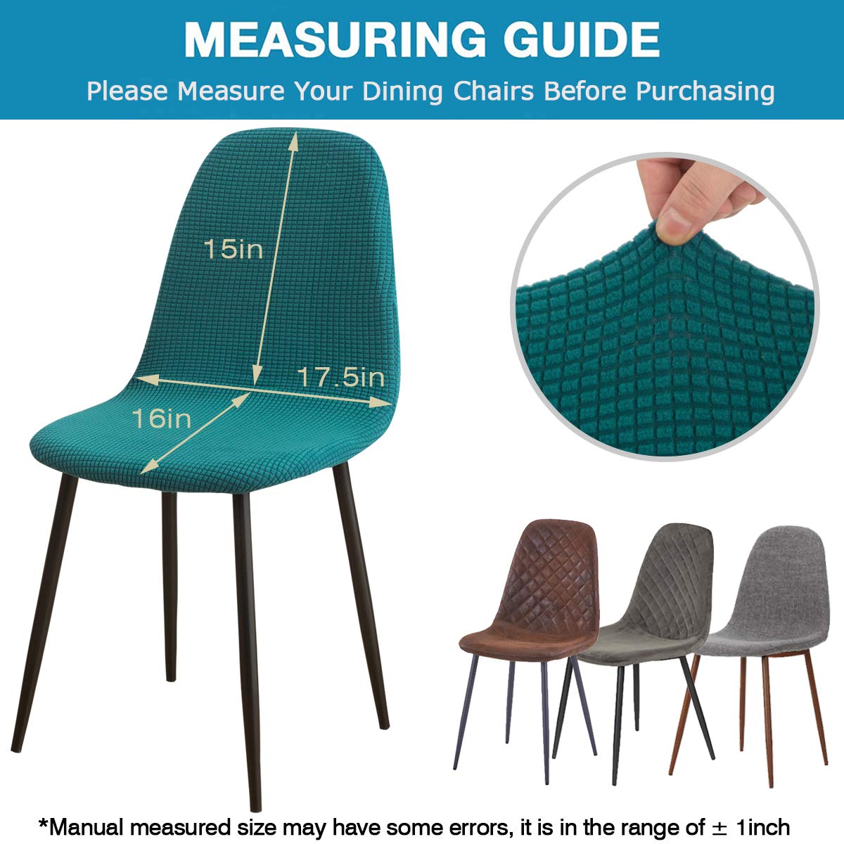 Stretch Shell Chair Covers - Mid Century Modern Jacquard Slipcovers for Armless Chairs, Washable Dining & Living Room Furniture Protector (Set of 4, Teal) | Perfect for Home Decor, Office, Bedroom & Lounge Areas