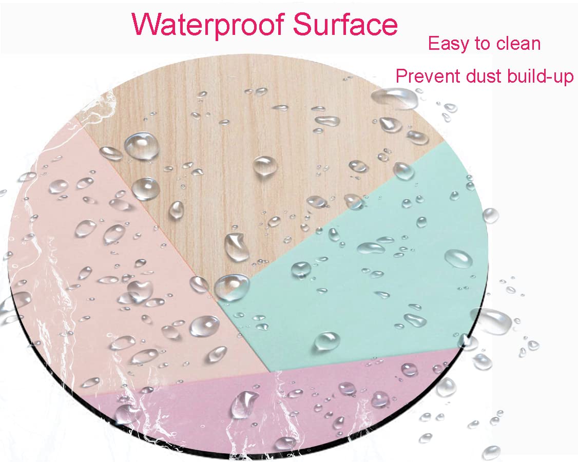 Round Wooden Mouse Pad - Pink, Green & Purple Splice Design, Washable Gaming Mousepad with Lycra Cloth & Non-Slip Rubber Base for Wireless Mouse - Perfect for Office, Gaming & Home Computer Use