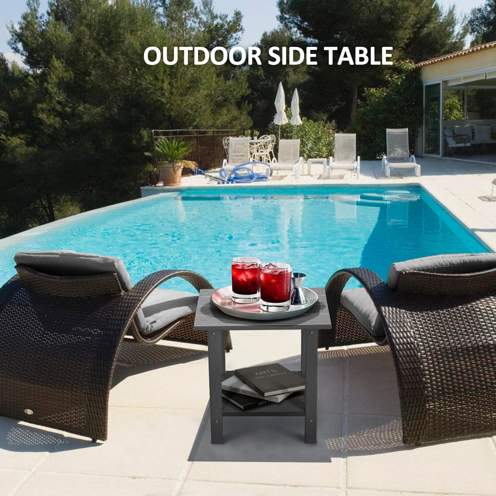 2 Tier Outdoor Side Table with Wood-Like Grain - 16.6