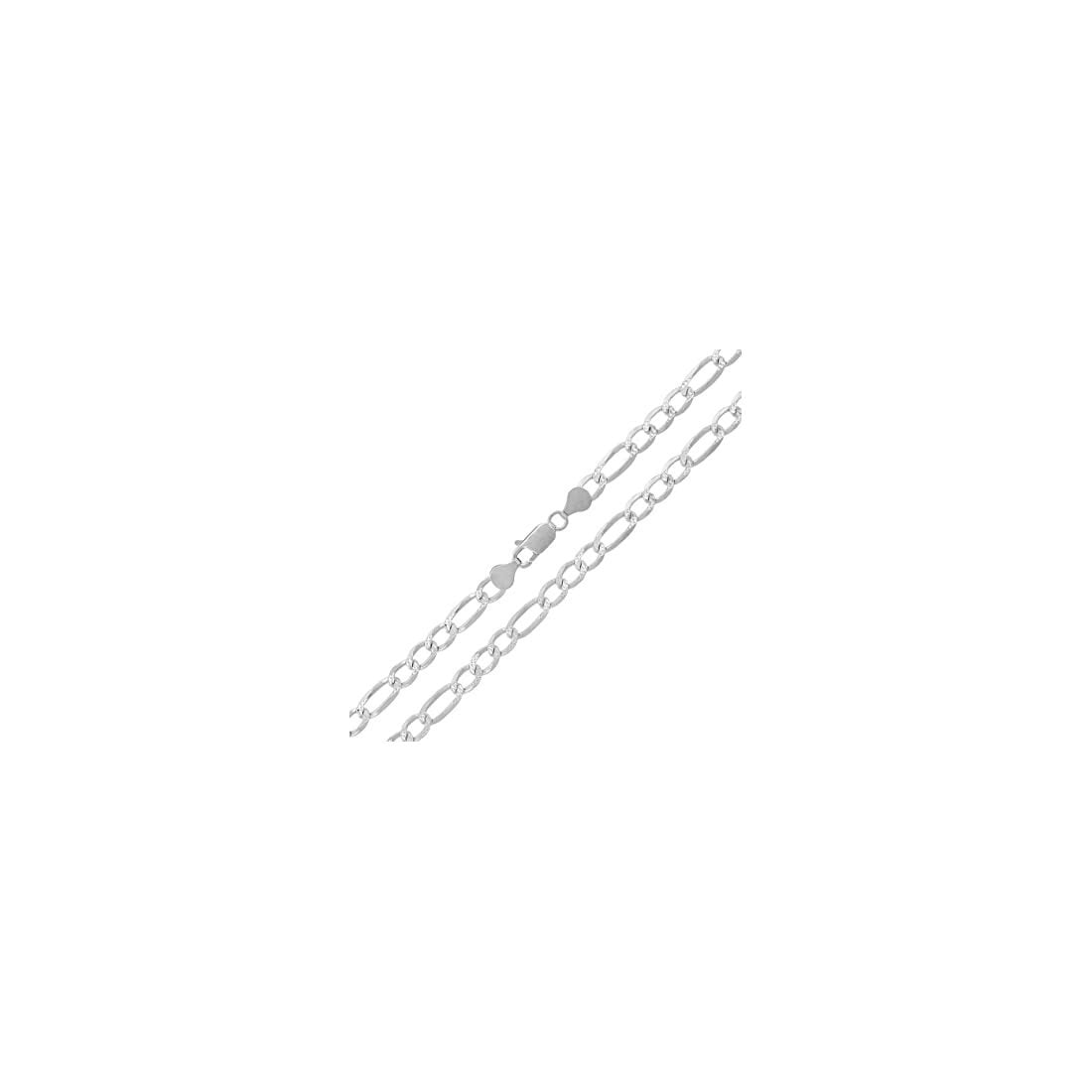 5MM 120 Figaro Pave Link Chain .925 Sterling Silver Necklace - 7 to 26 Inches Adjustable Length for Women & Men - Perfect for Layering, Gift Giving & Everyday Wear