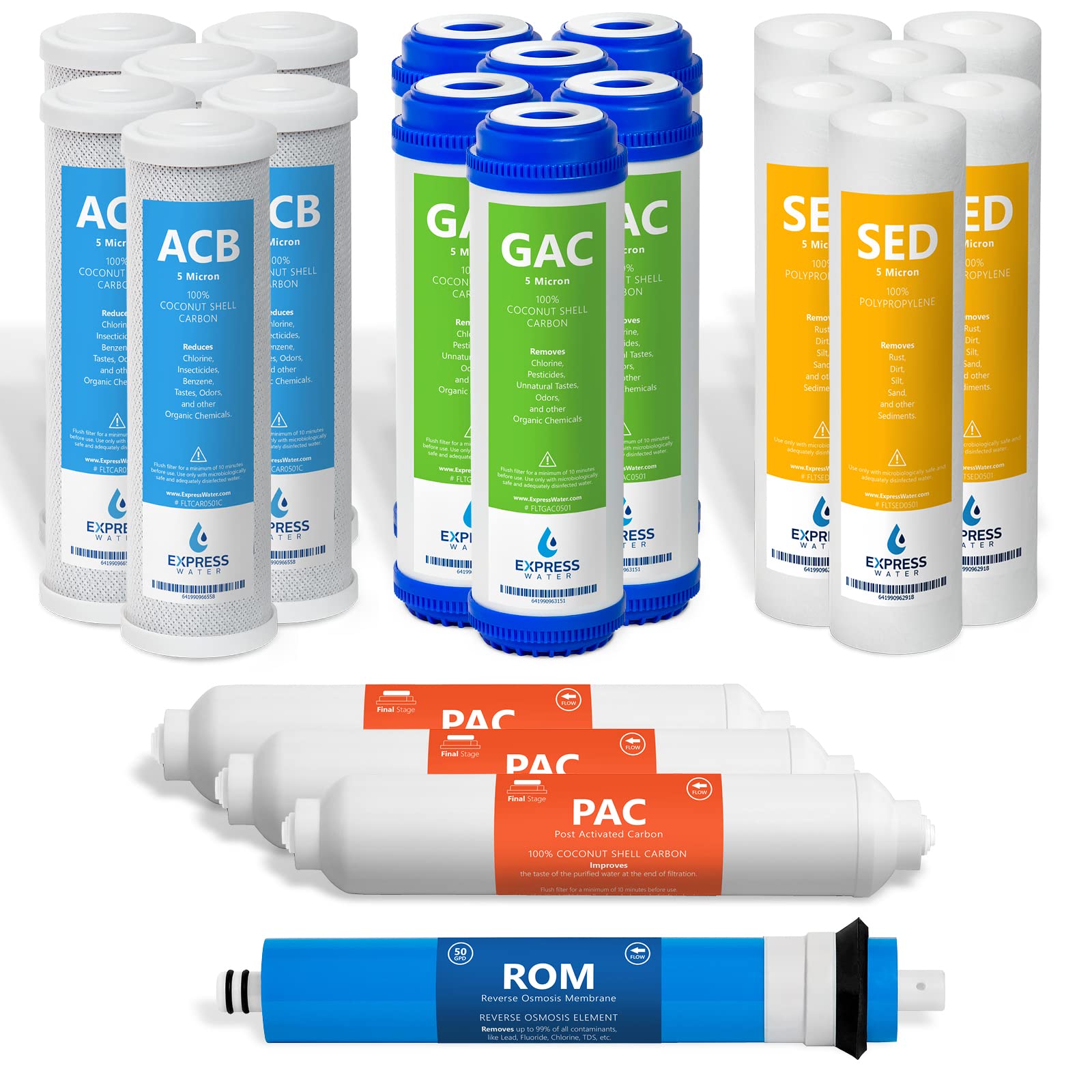 Express Water FLTSETC6S6G6I3M50 6-Stage Reverse Osmosis Water Filter Replacement Set - Compatible with RO Systems, Improves Taste & Purity for Drinking, Cooking & Coffee Makers