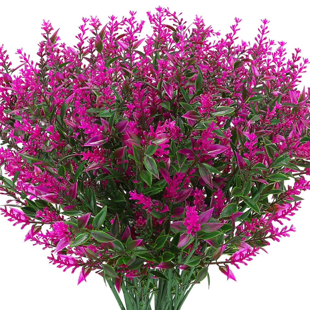 KLEMOO Artificial Lavender Flowers - 6 Pack Realistic Fake Plants with UV Protection for Indoor Outdoor Decor - Perfect for Home, Kitchen, Garden, Wedding Centerpieces and Office Greenery (Fuchsia)