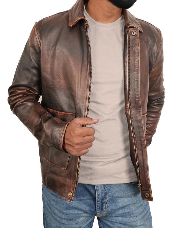Indiana Jones Distressed Brown Genuine Leather Jacket for Men & Boys | Harrison Ford Style | Vintage Adventure Costume, Halloween Outfit & Cosplay