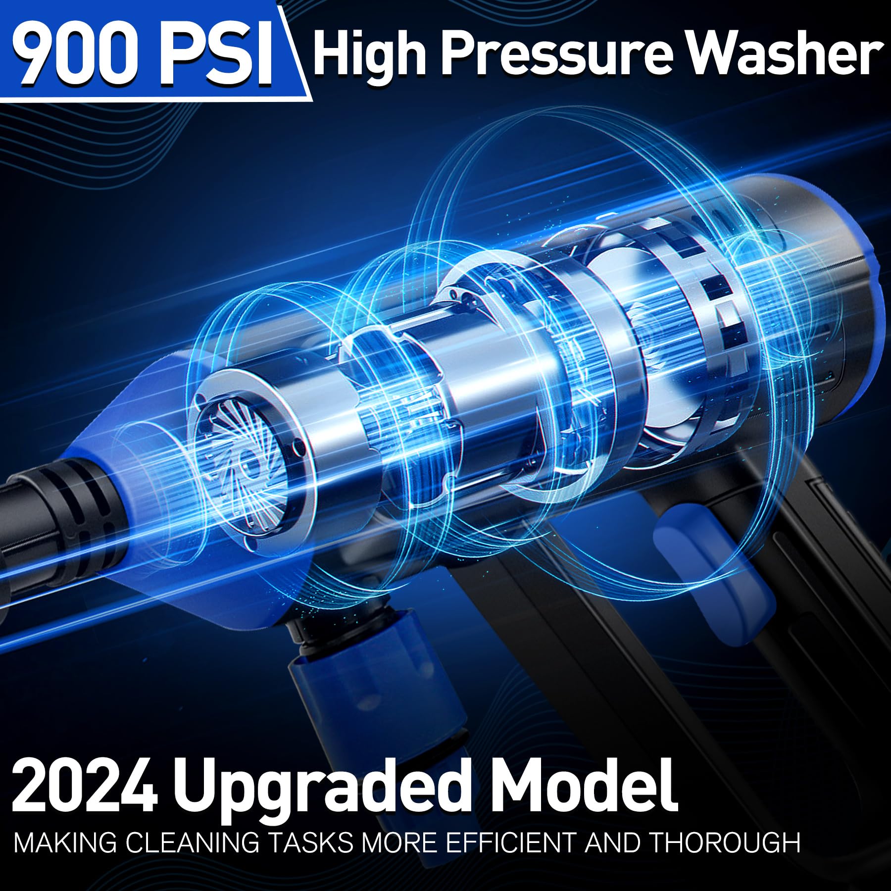 900PSI Cordless Pressure Washer - 15000mAh Battery Powered Portable Power Washer with 6-in-1 Adjustable Nozzle - High Pressure Washer Gun for Car Washing, Fence Cleaning, Deck Maintenance, Driveway & Patio Cleaning - Ideal for Outdoor Home & Vehicle Cleaning Tasks