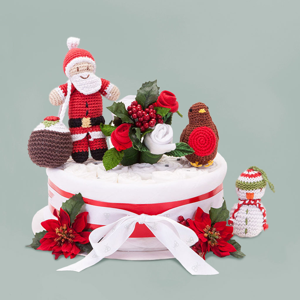Christmas One Tier Diaper Cake - Baby Shower Gift for Girls & Boys | Perfect for Holiday Celebrations & Newborn Gifts