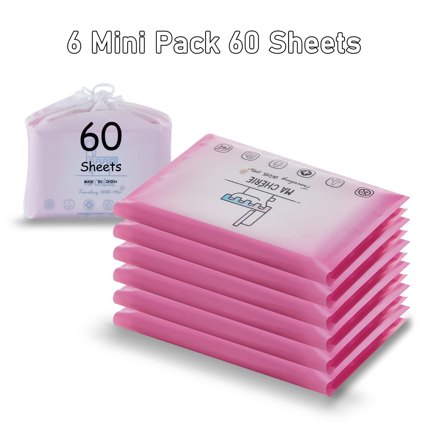 60 Pack Extra Large Flushable Disposable Toilet Seat Covers - Travel & Pocket Size for Public Restrooms, Airports & Camping Trips