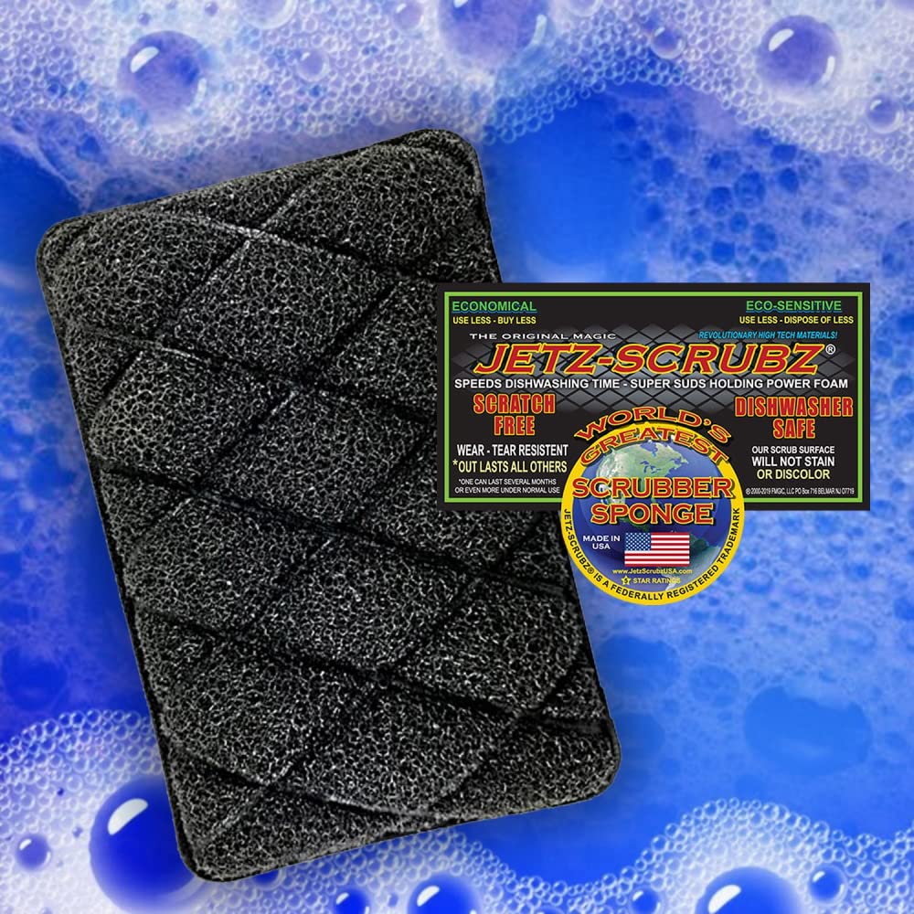 Jetz-Scrubz Trio Kitchen Scrubber Sponges - 3 Pack Non-Scratch Cleaning Sponges for Dishes, Pots & Pans - Heavy Duty Scouring Pads for Stainless Steel, Ceramic & Glass Cookware - Perfect for Kitchen Cleaning & Dishwashing