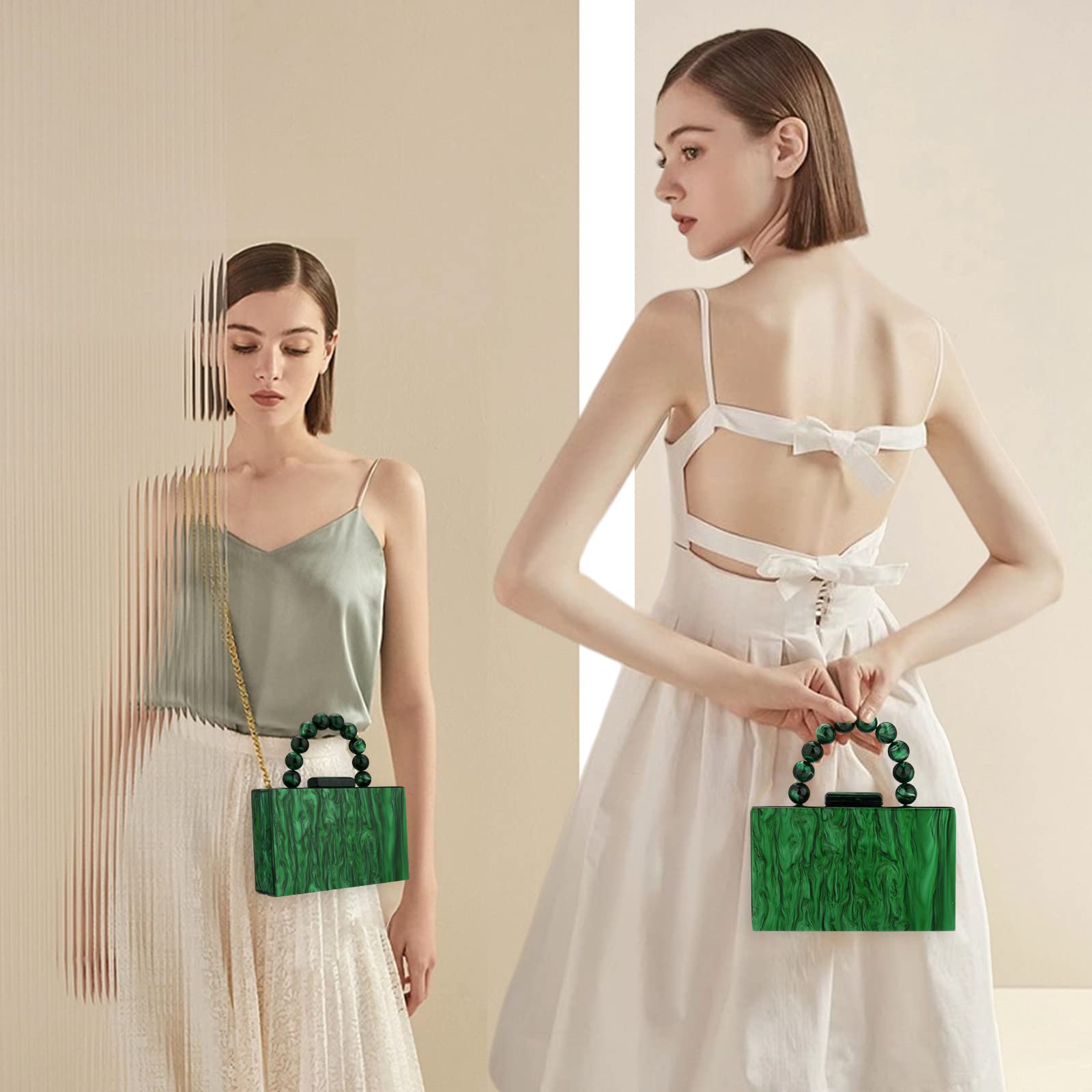 Elegant Marble Acrylic Evening Clutch Purse for Women - Pearl Chain Crossbody Handbag for Wedding, Prom, Party & Formal Events | Stylish Accessory for Date Night, Cocktail Parties & Special Occasions