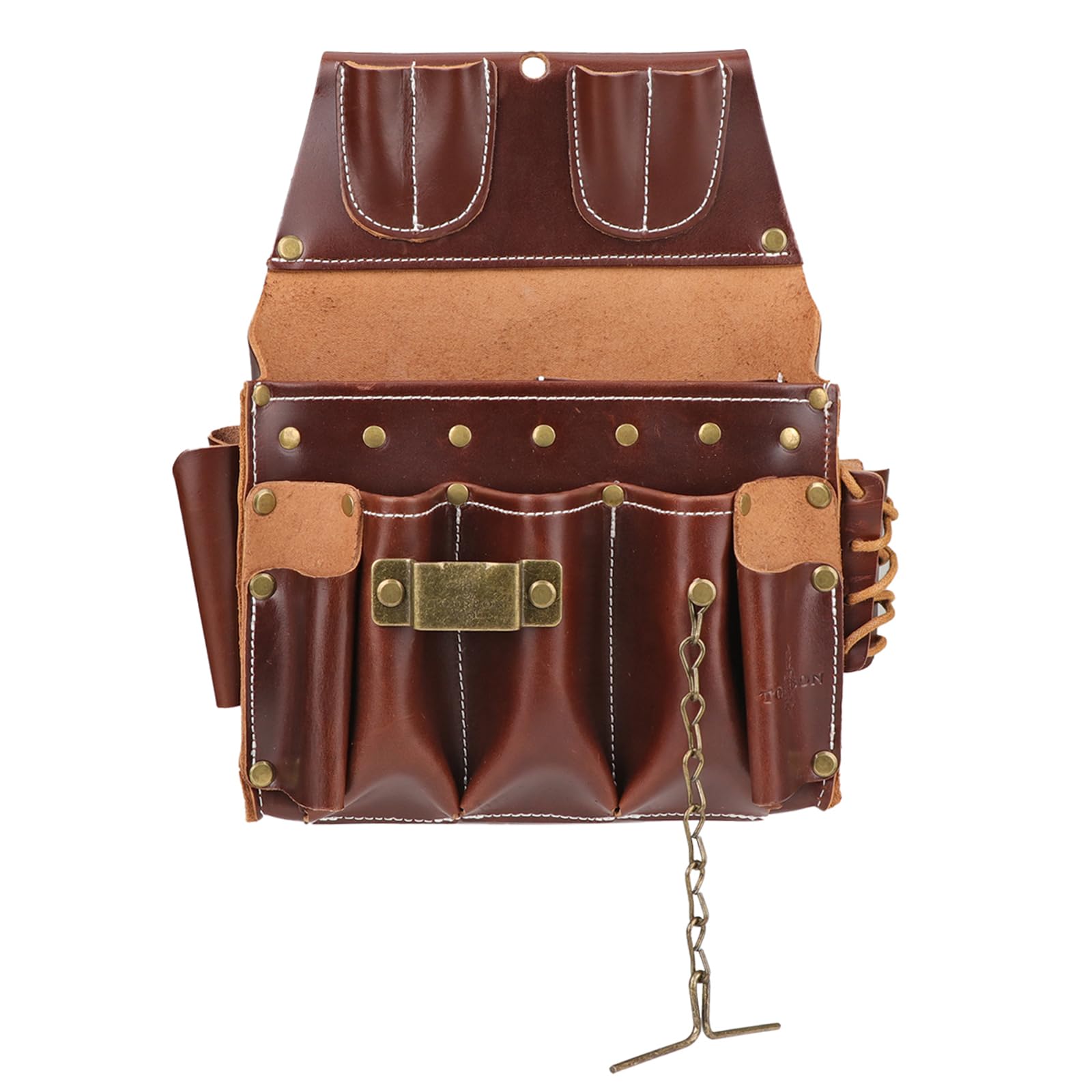 Tourbon Leather Electrician's Tool Pouch - 10 Pocket Utility Work Bag with Tape Holder & 2
