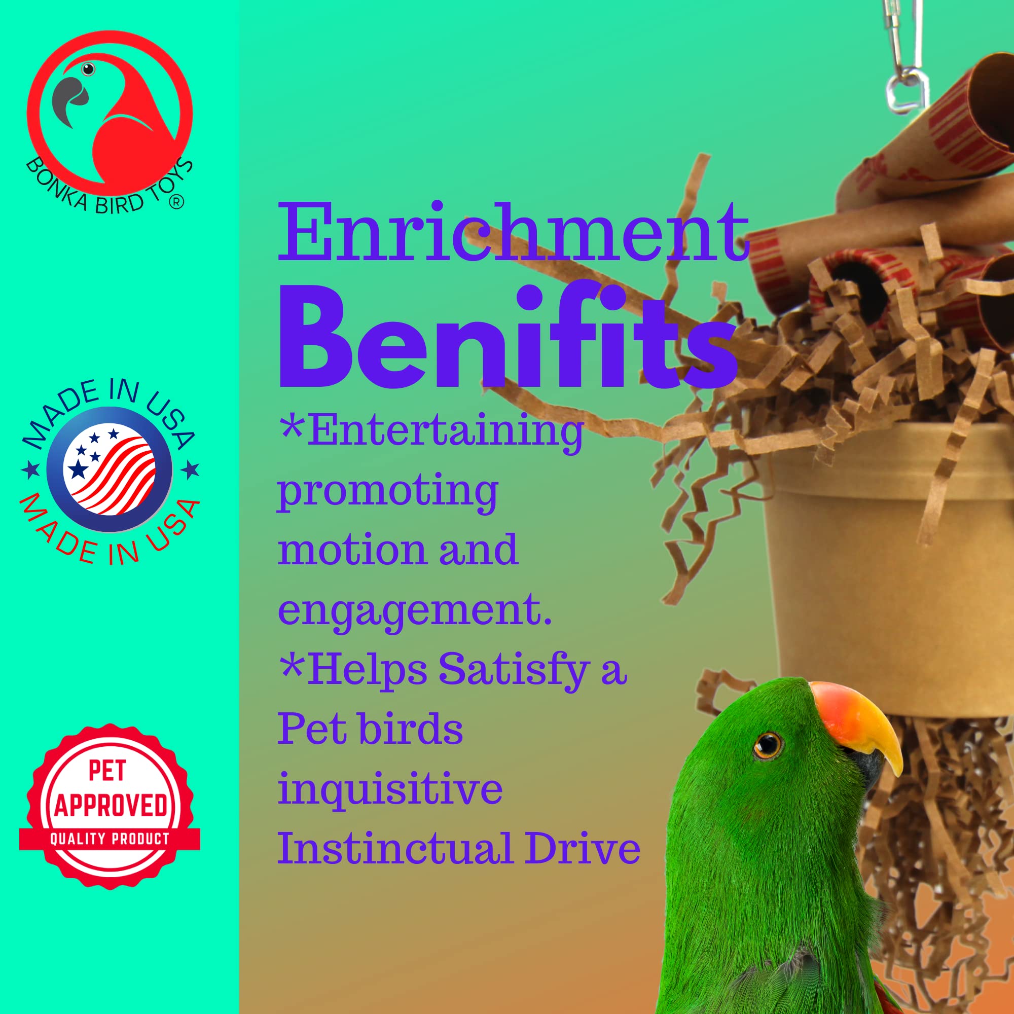 Bonka Bird Toys 3868 Money Pot - Small & Medium Foraging Toy with Treat Box, Chewable Paper & Coin Tube - Perfect for Cockatiels, Parakeets, Conures & Similar Birds - Stimulate Natural Foraging & Play Behavior