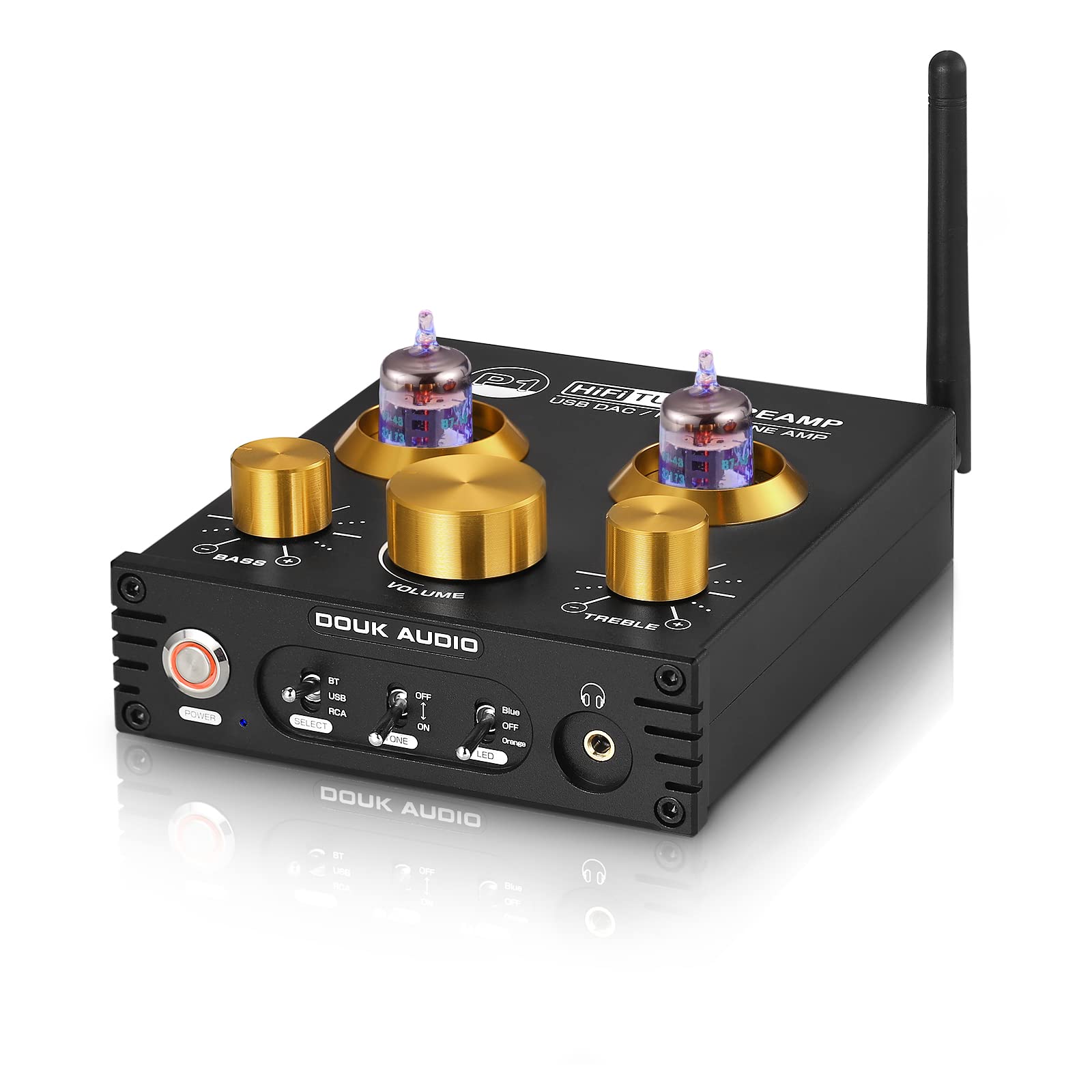 Douk Audio P1 Vacuum Tube Bluetooth Preamplifier with GE5654 Tubes - Hi-Fi Headphone Amplifier & Wireless Stereo Receiver | USB DAC & APTX-HD Support for Home Theater, Audiophile Systems, and Active Speakers | Perfect for Vinyl Listening, Gaming, and Music Production Studios