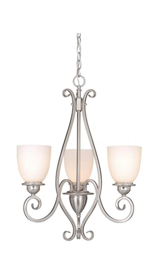 Vaxcel CH35903 SN 3-Light Chandelier in Satin Nickel Finish - Elegant Dining Room & Bedroom Lighting Fixture for Modern Homes