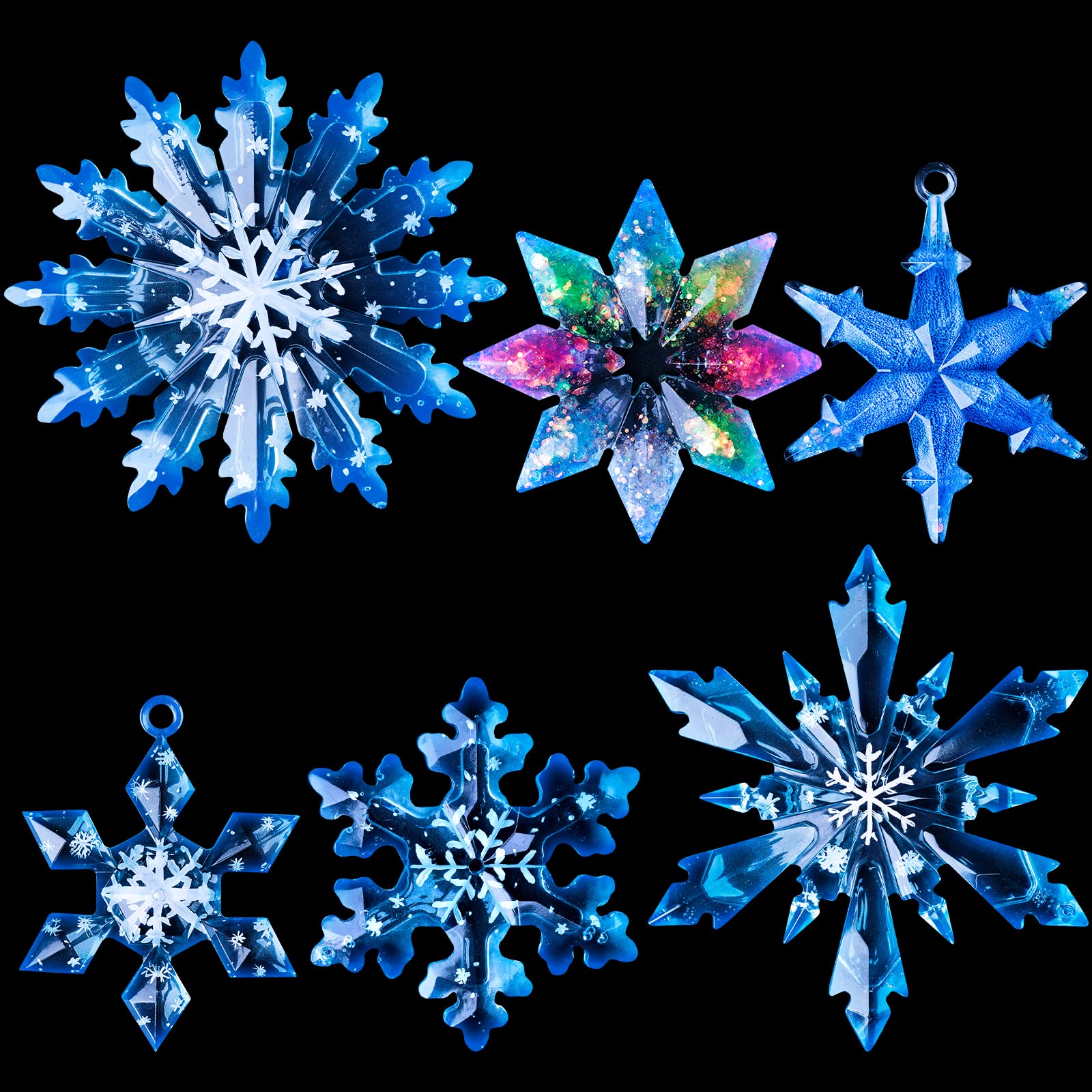 LET'S RESIN Christmas Snowflake Resin Molds - 6 Pcs Silicone Epoxy Molds in Varying Sizes for 3D Ice Crystal Ornaments, Tree & Car Decorations | Perfect for DIY Holiday Crafts, Gift Making, and Festive Home Decor