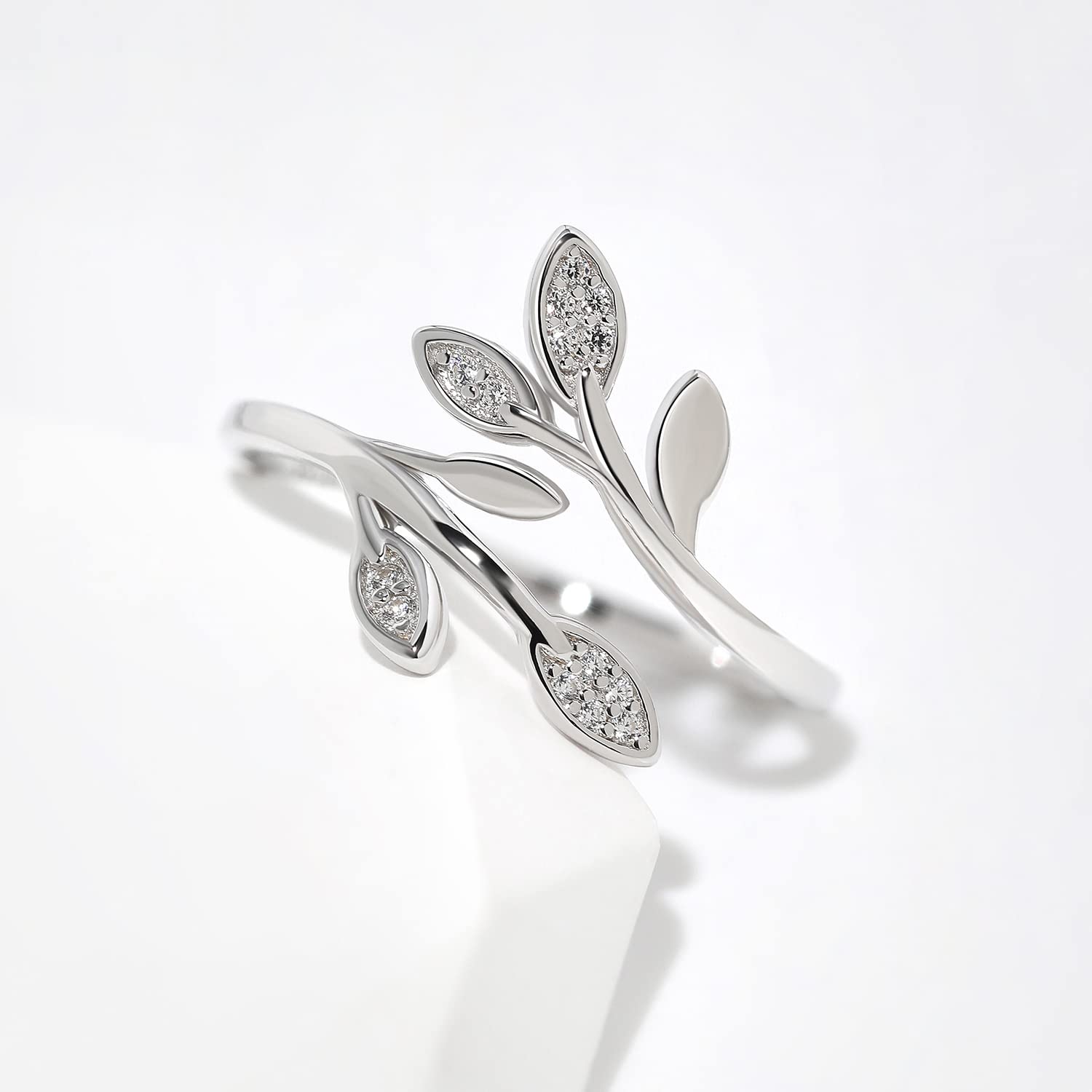 Meissa Stackable Rings for Women - 925 Sterling Silver Leaf & Flower Rings, Handmade Open Back Design, Adjustable Size (Silver) | Perfect for Layering, Everyday Wear & Gift Giving