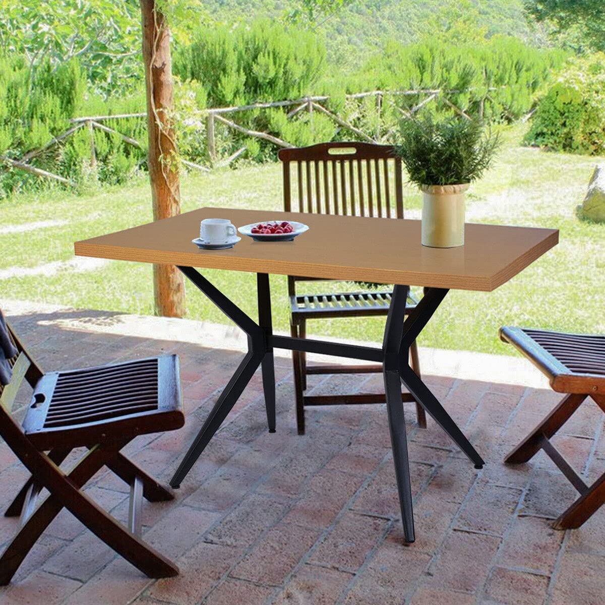 Modern Cross Metal Leg Wooden Dining Table - 48
