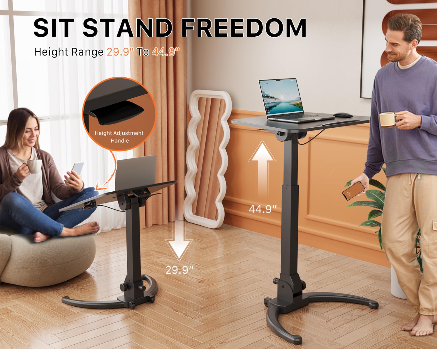 JOYworker Foldable Standing Desk - Adjustable Height Sit Stand Workstation with Wheels, 90° Tiltable Portable Laptop Table for Home Office, Non-Slip Surface Holds 22lbs (Black) | Perfect for Remote Work, Small Spaces & Ergonomic Workspaces