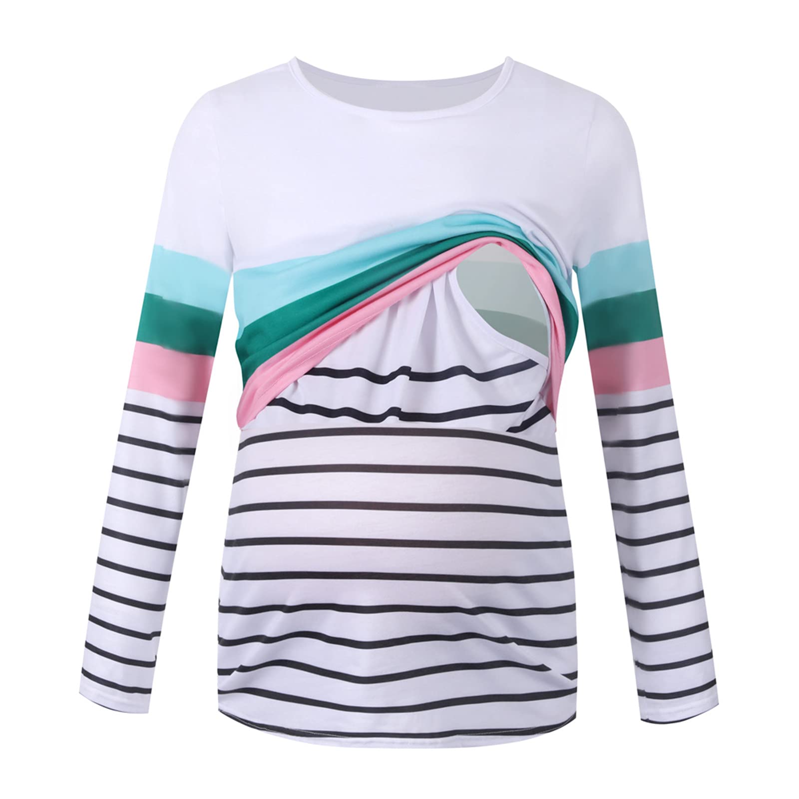 Color Block Nursing Tshirt - Long Sleeve Maternity Top for Breastfeeding & Pregnancy | Comfortable Nursing Shirt for New Moms - Perfect for Hospital, Home & Outings