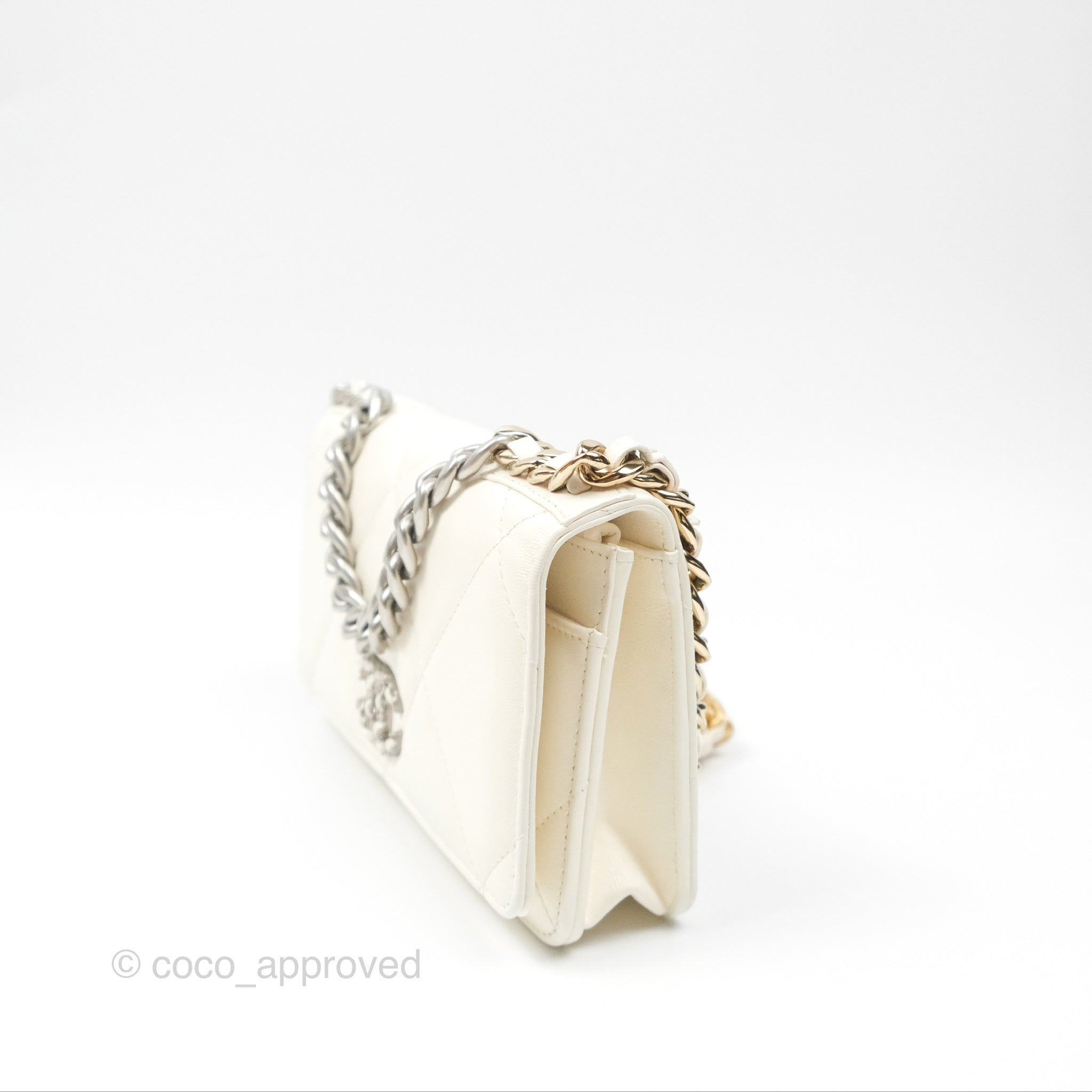 Chanel 19 Wallet on Chain WOC Crossbody Bag - White Leather with Mixed Gold & Silver Hardware | Perfect for Evening Out, Date Night & Special Occasions