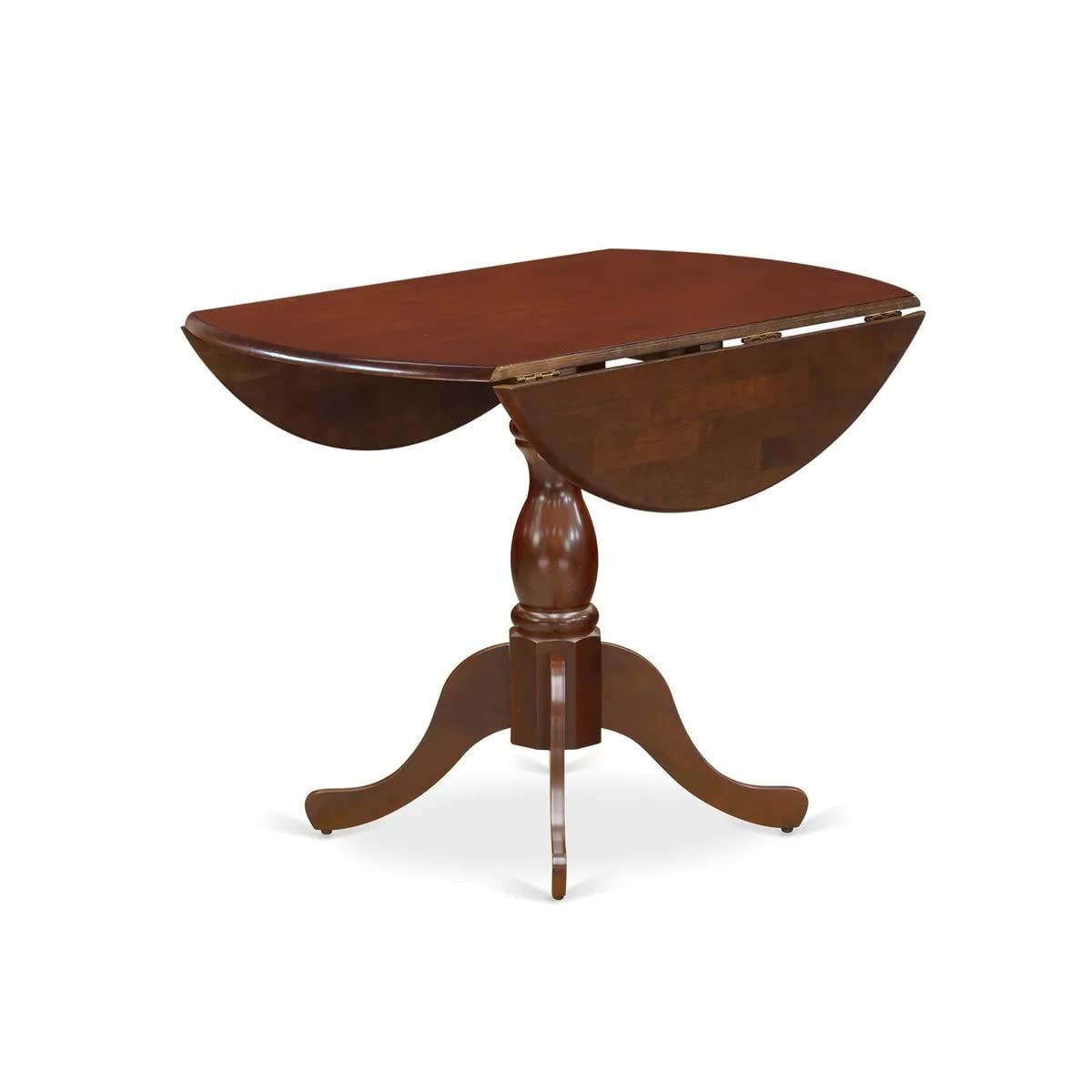 East West Furniture DMGR3-MAH-W 3-Piece Round Drop Leaf Kitchen Table Set with 2 Chairs for Small Spaces - 42x42 Inch Mahogany Dining Table - Perfect for Apartments, Breakfast Nooks & Cozy Kitchens