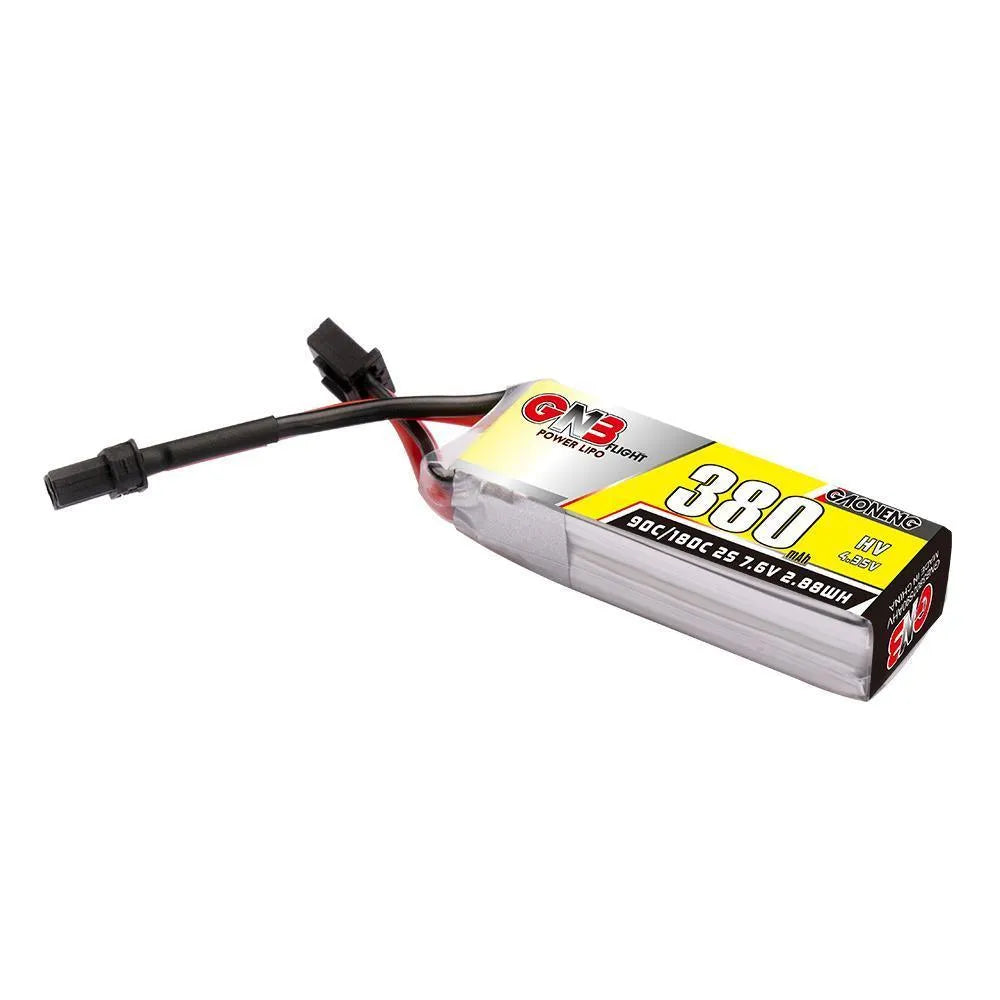 High-Performance GAONENG GNB 380mAh 2S 7.6V 90C/180C HV Lipo Battery with XT30 Plug (2-Pack) - Ideal for FPV Drones, RC Cars, and Mini Quadcopters