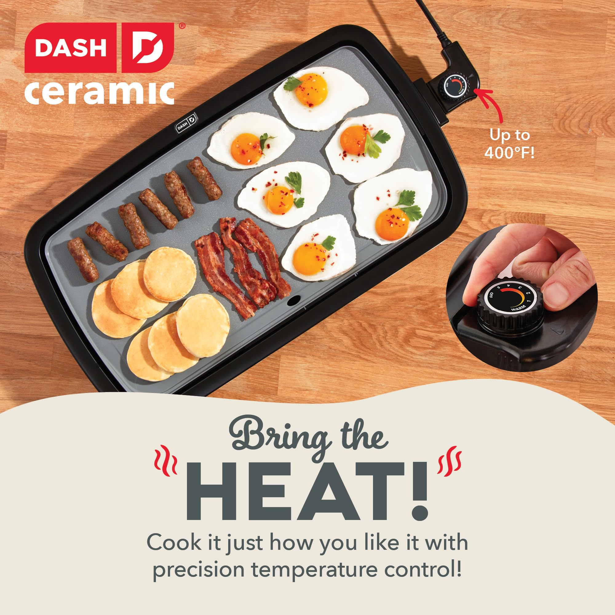 DASH Everyday Ceramic Electric Griddle - 20 Inch, 1500W, Non-Stick Surface for Pancakes, Burgers, Quesadillas, Eggs | Includes Drip Tray & Recipe Book | Perfect for Breakfast, Lunch, Snacks & Family Gatherings (Cream)