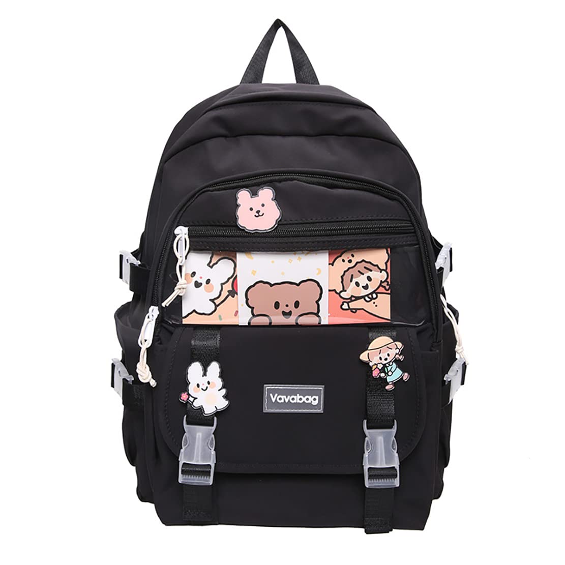 Cute Kawaii Backpack for Women & Girls - Large Capacity Aesthetic School Backpack (Black) - Perfect for College, Travel & Everyday Use