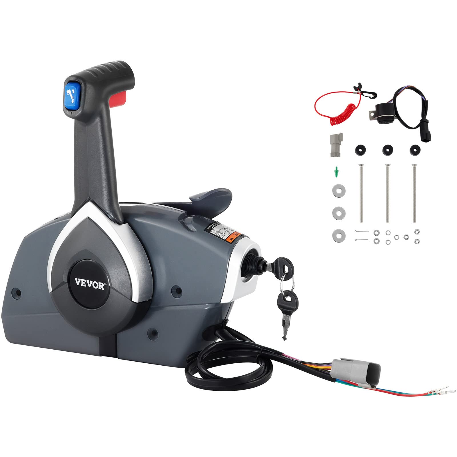 Premium Single-Engine Boat Throttle Control for Evinrude & Johnson Outboards - Side Mount Remote Control with Key Switch & Safety Lanyard | Perfect for Fishing, Cruising & Marine Adventures