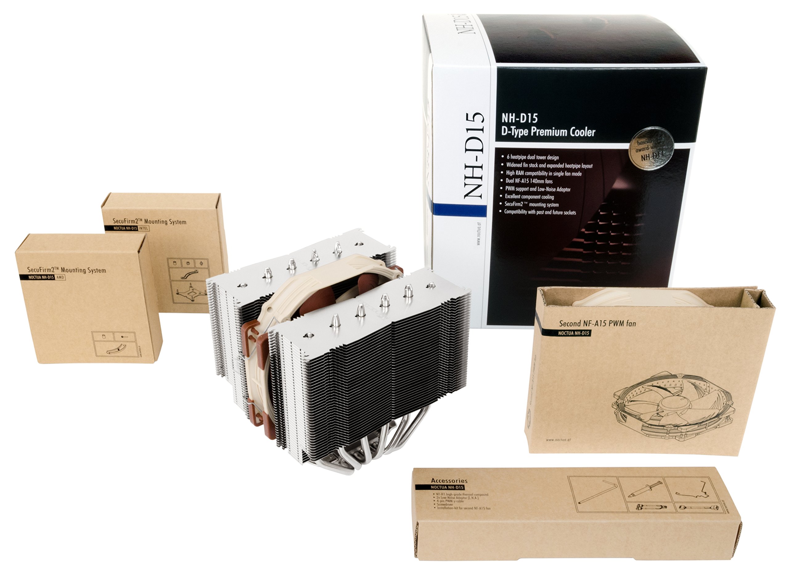 Noctua NH-D15 Premium CPU Cooler with Dual NF-A15 PWM 140mm Fans - High-Performance Air Cooling for Gaming PCs, Workstations & Overclocking (Brown)