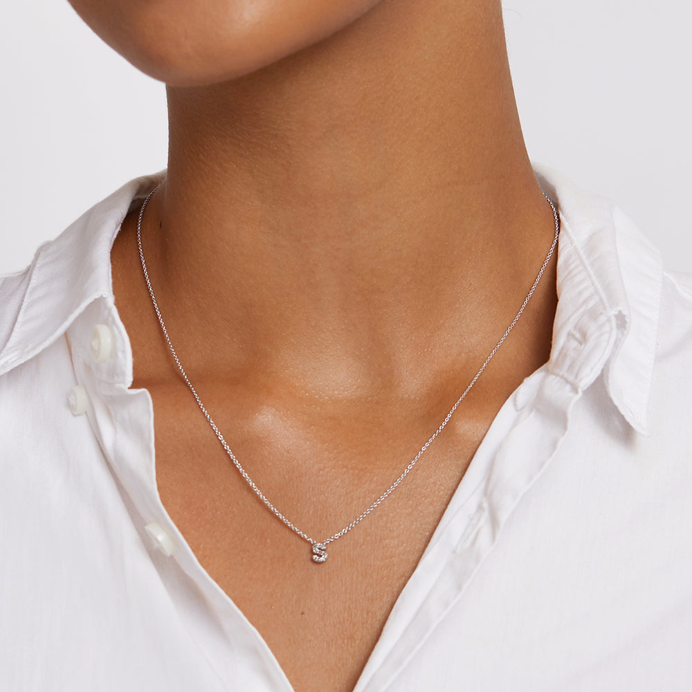 Diamond Letter S Necklace - Sterling Silver Initial Pendant for Women - Perfect for Gifts, Birthdays, Anniversaries & Everyday Elegance