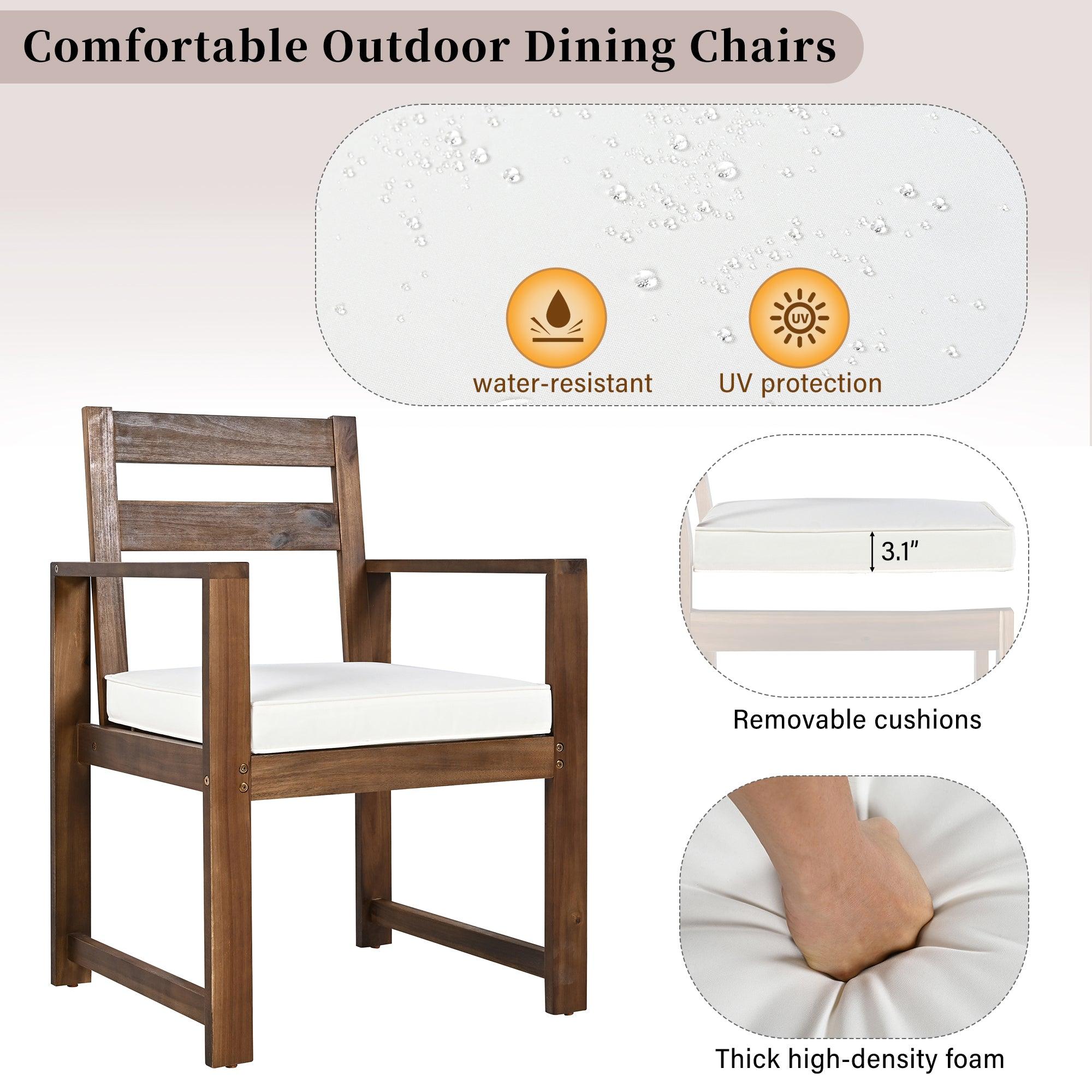 7-Piece Outdoor Patio Dining Set - Wooden Table with Umbrella Hole & 6 Chairs (2 Armchairs + 4 Side Chairs) for Garden, Backyard, Poolside - Perfect for BBQs, Family Gatherings & Outdoor Entertaining