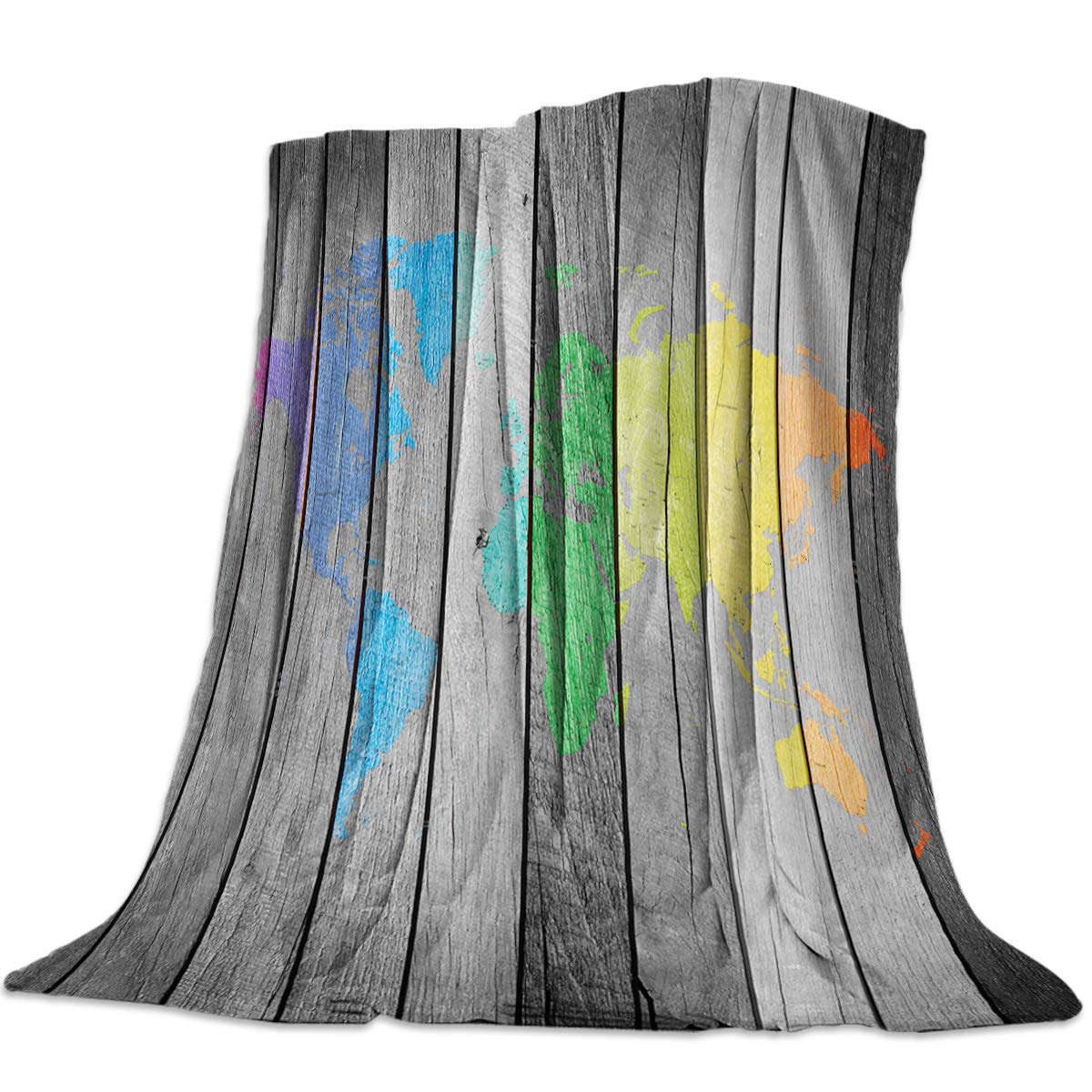 Rainbow World Map Flannel Fleece Throw Blanket - 60