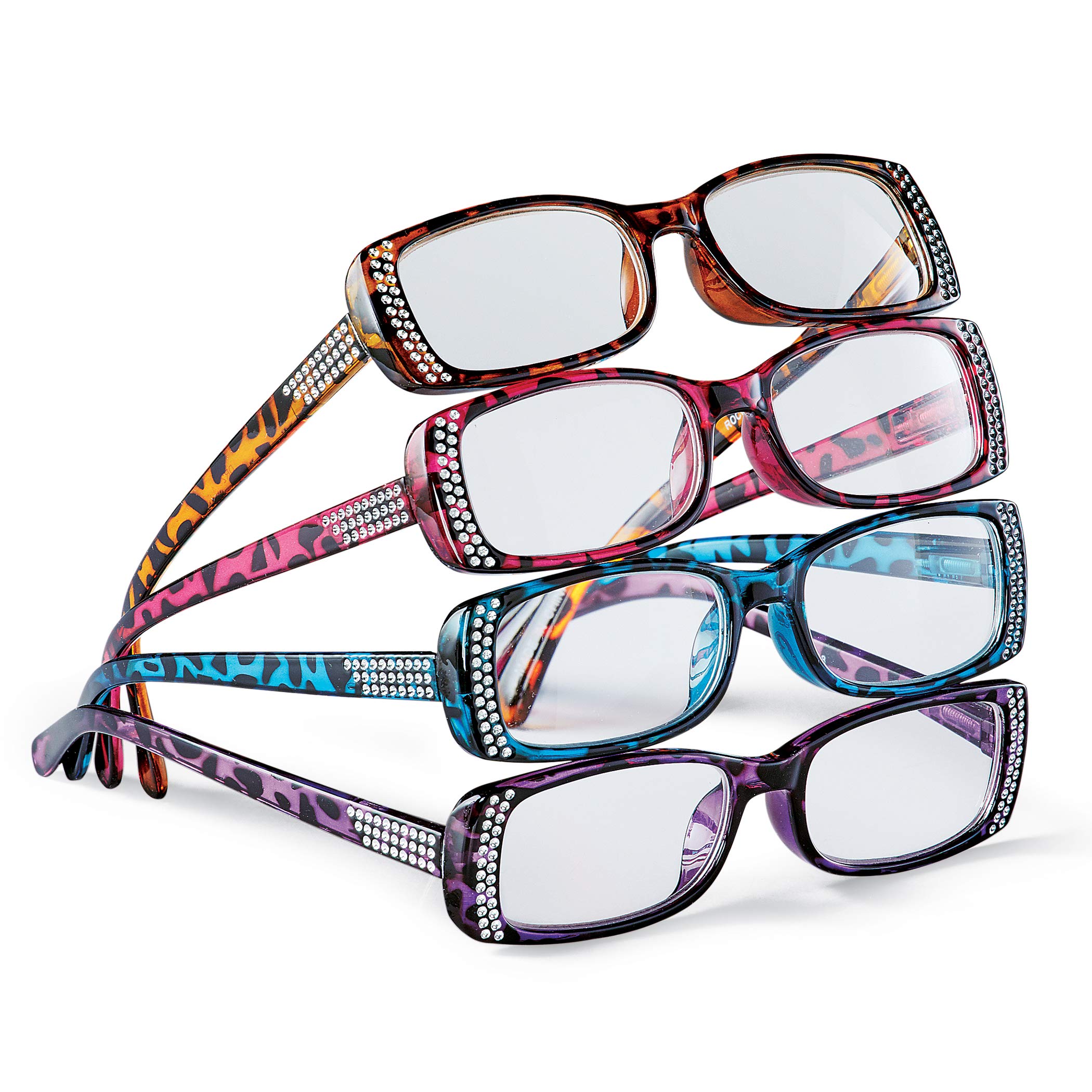 Colorful Tortoise Print Reading Glasses with Foil Accents - Set of 4 (Red, Blue, Purple, Brown) | Stylish Readers for Women & Men | Perfect for Reading, Working & Fashion Accessories