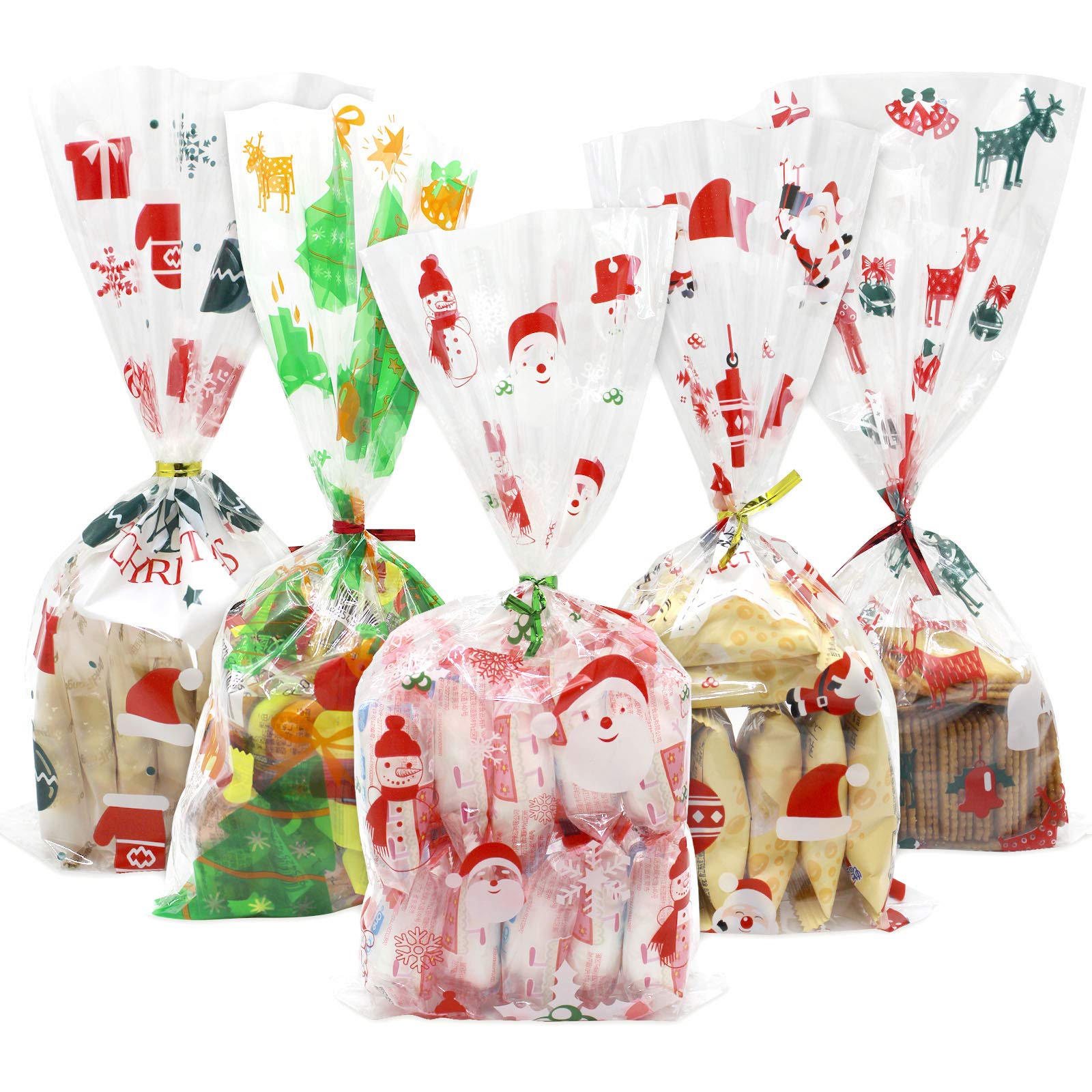 150 Pcs Christmas Cellophane Treat Bags with Twist Ties - Holiday Cookie Candy Bags for Christmas Party Favors, Gift Wrapping & Baking Supplies (Red/Green) - Perfect for Holiday Treats, Classroom Gifts & Cookie Exchanges