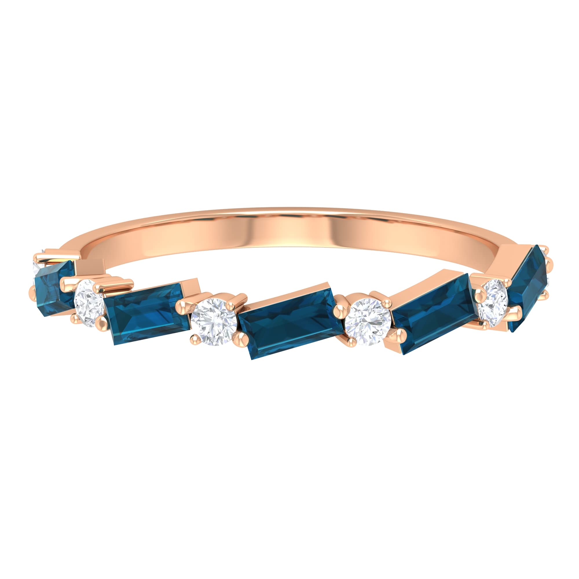 0.75 CT London Blue Topaz & Diamond Half Eternity Ring for Women - 14K Solid Gold Wedding Band, Anniversary Gift, Engagement Ring, Promise Ring, Rosec Jewels