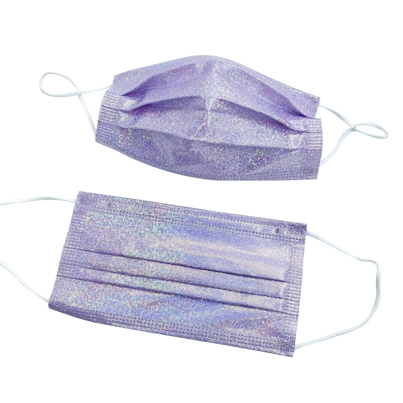 50Pcs Glitter Face Masks for Women - Sparkly Fashion Design, Breathable Shiny Pretty Face Cover with Soft Elastic Ear Loops - Light Purple | Party, Halloween, Cosplay, Festival, Daily Wear