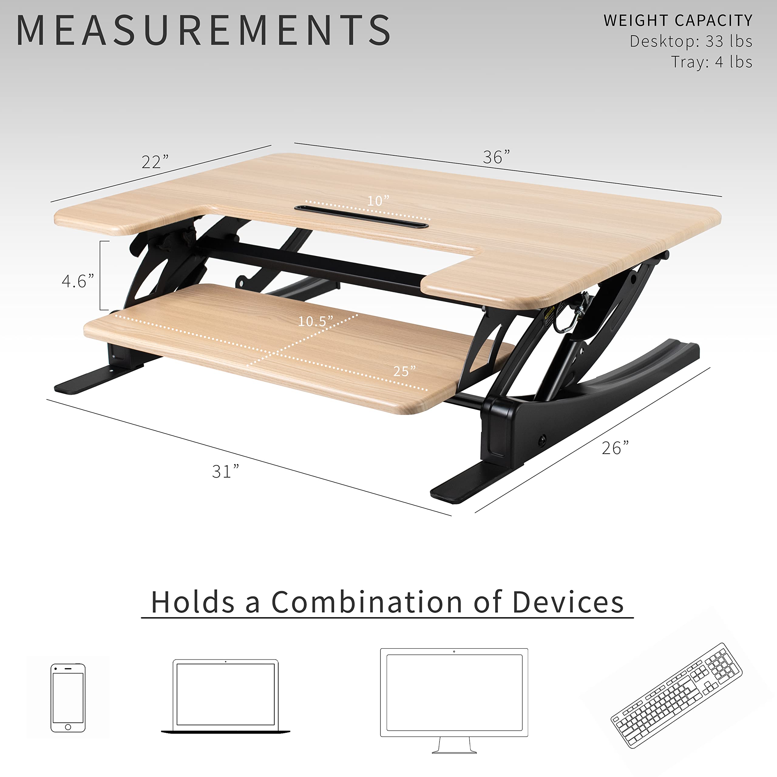 VIVO V Series 36 Inch Height Adjustable Stand Up Desk Converter - Quick Sit to Stand Tabletop Dual Monitor Riser Workstation with Light Wood Top & Black Frame (DESK-V000VO) - Perfect for Home Office, Gaming Setup & Workspace Ergonomics
