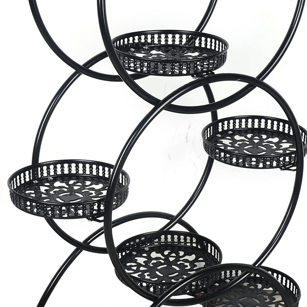 6 Tier Metal Flower Pot Rack - Black Plant Shelf with Wheels for Indoor Outdoor Garden, Balcony, Corner - Organize Plants, Herbs, Succulents - Durable Planter Display Stand for Home & Patio Decor