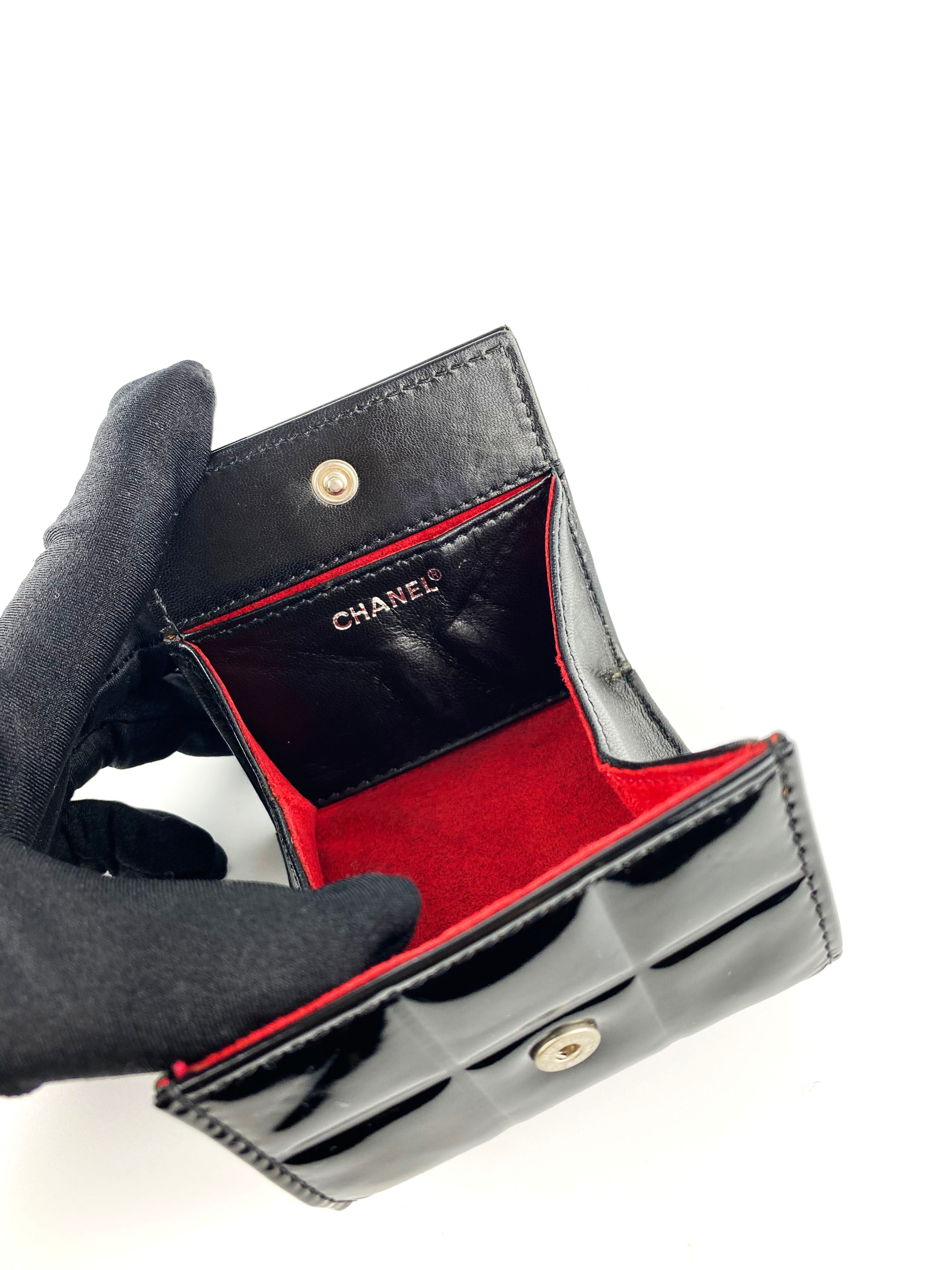 Chanel Black Patent Leather Coin Purse & Card Holder - Luxury Compact Wallet for Women, Perfect for Everyday Use, Travel, and Gift Giving