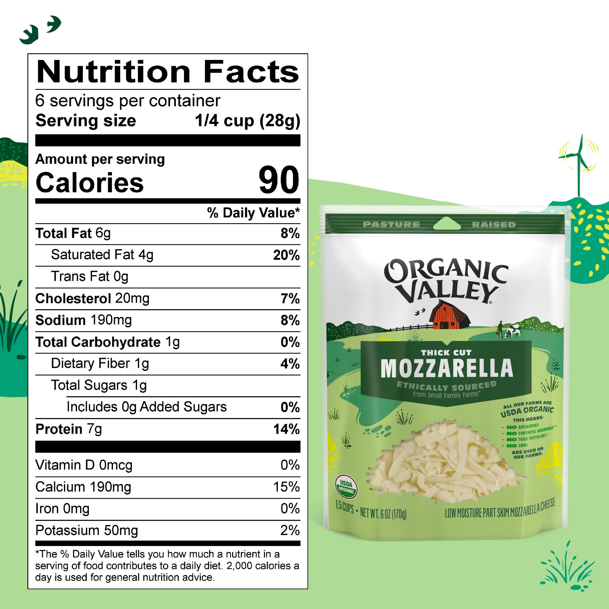 Organic Valley Organic Thick Cut Shredded Mozzarella Cheese, 6 oz - Perfect for Pizza, Pasta & Italian Recipes | Gluten-Free, Non-GMO | Quick Melting Cheese for Cooking & Baking