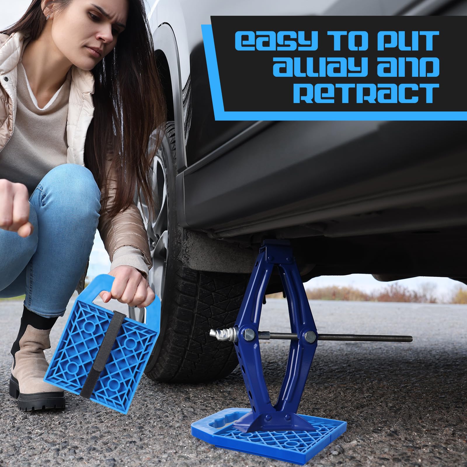 8-Piece RV Stabilizing Jack Pads - Heavy Duty Camper Leveling Blocks with Handle for Travel Trailers - Durable RV Stabilizer Pads for Easy Storage & Organization - Perfect for Camping, Road Trips & RV Parking (Blue)
