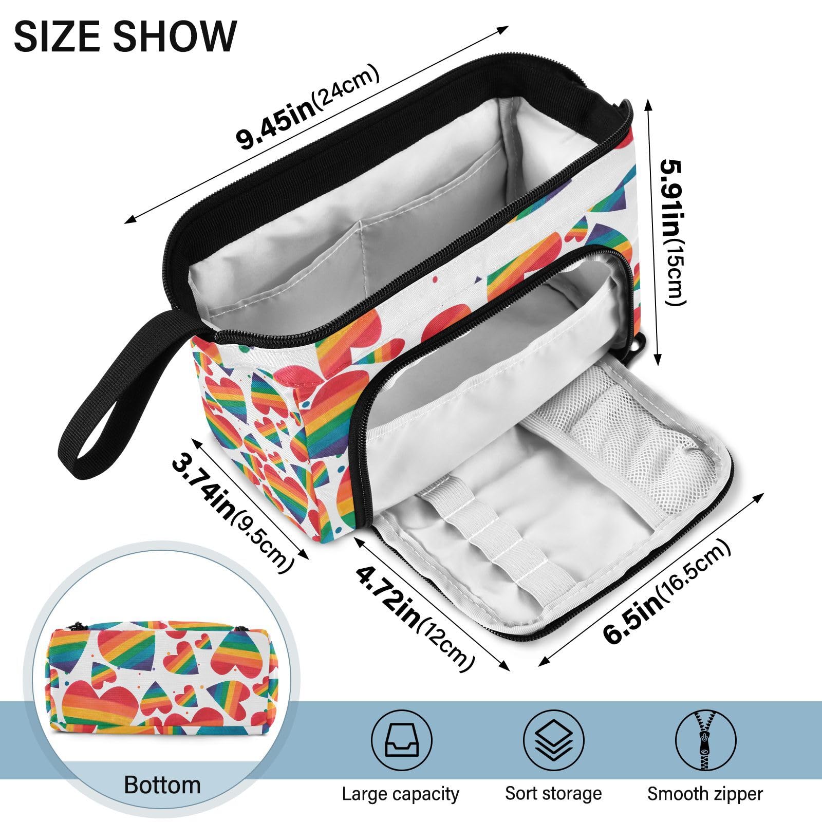GAIGEO Rainbow Heart Pattern Pencil Pouch - Large Capacity School Supplies Organizer for Pens, Markers & Art Tools - Perfect for Students, Office & Travel Use