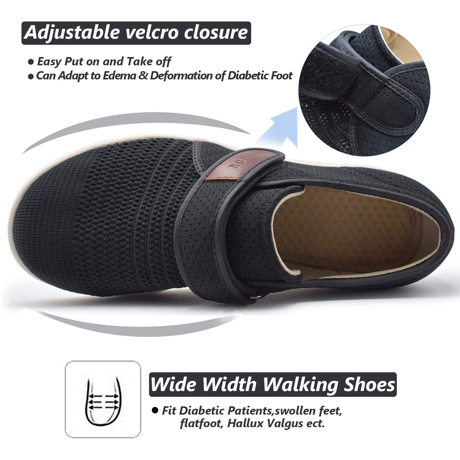 W&LESVAGO Men's Diabetic Shoes with Adjustable Closures - Lightweight Non-Slip Wide Width Walking Shoes for Elderly, Edema, Plantar Fasciitis & Arthritis - Comfortable Footwear for Swollen Feet Relief - Perfect for Daily Walking, Nursing & Medical Use