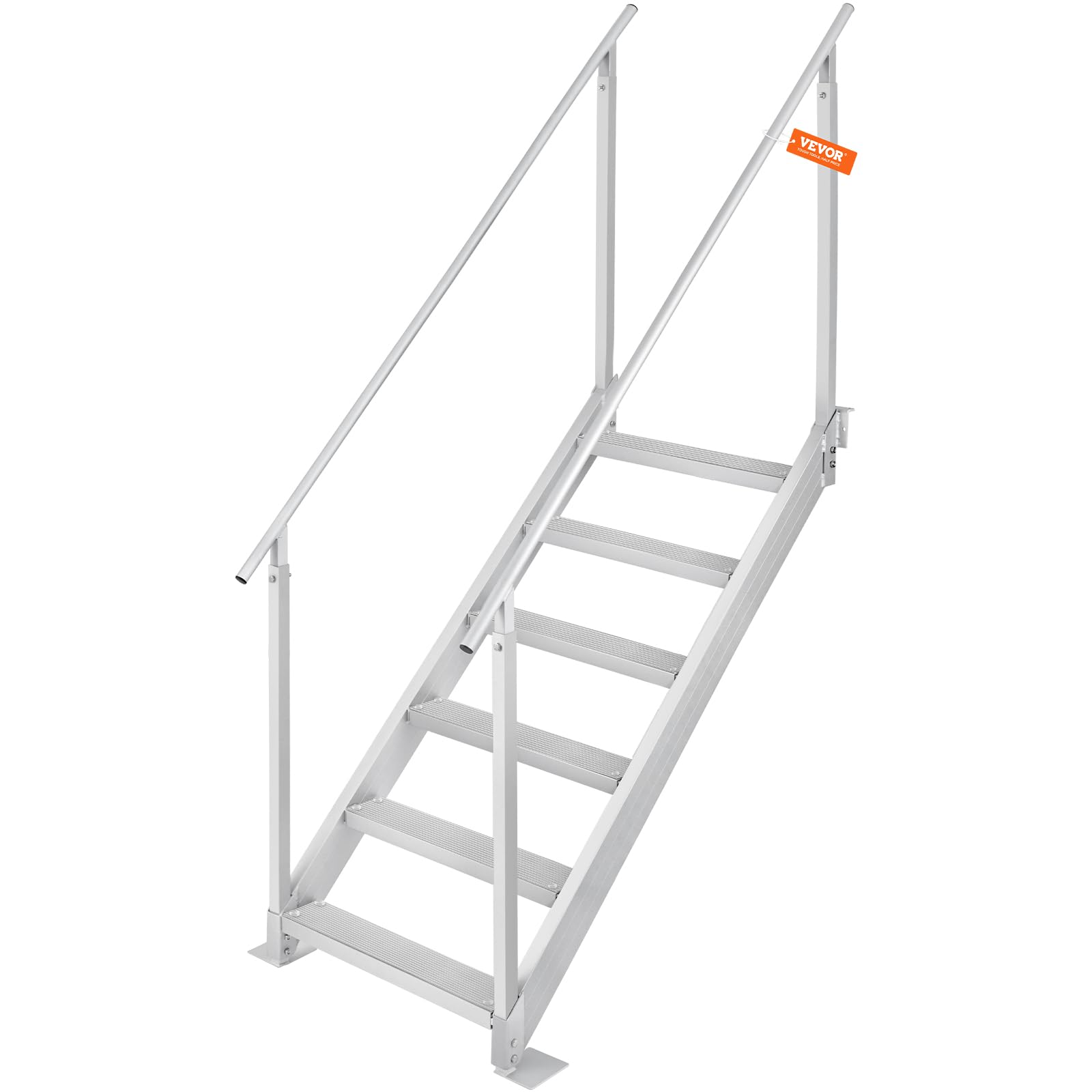 VEVOR 4-Step Aluminum Dock Ladder with Handrails - 500lb Capacity Adjustable Boat Steps for Pool, Lake & Marine Use - Wide Non-Slip Pedals for Pontoon, RV & Home Boarding - Perfect for Swimming, Fishing & Water Sports Access
