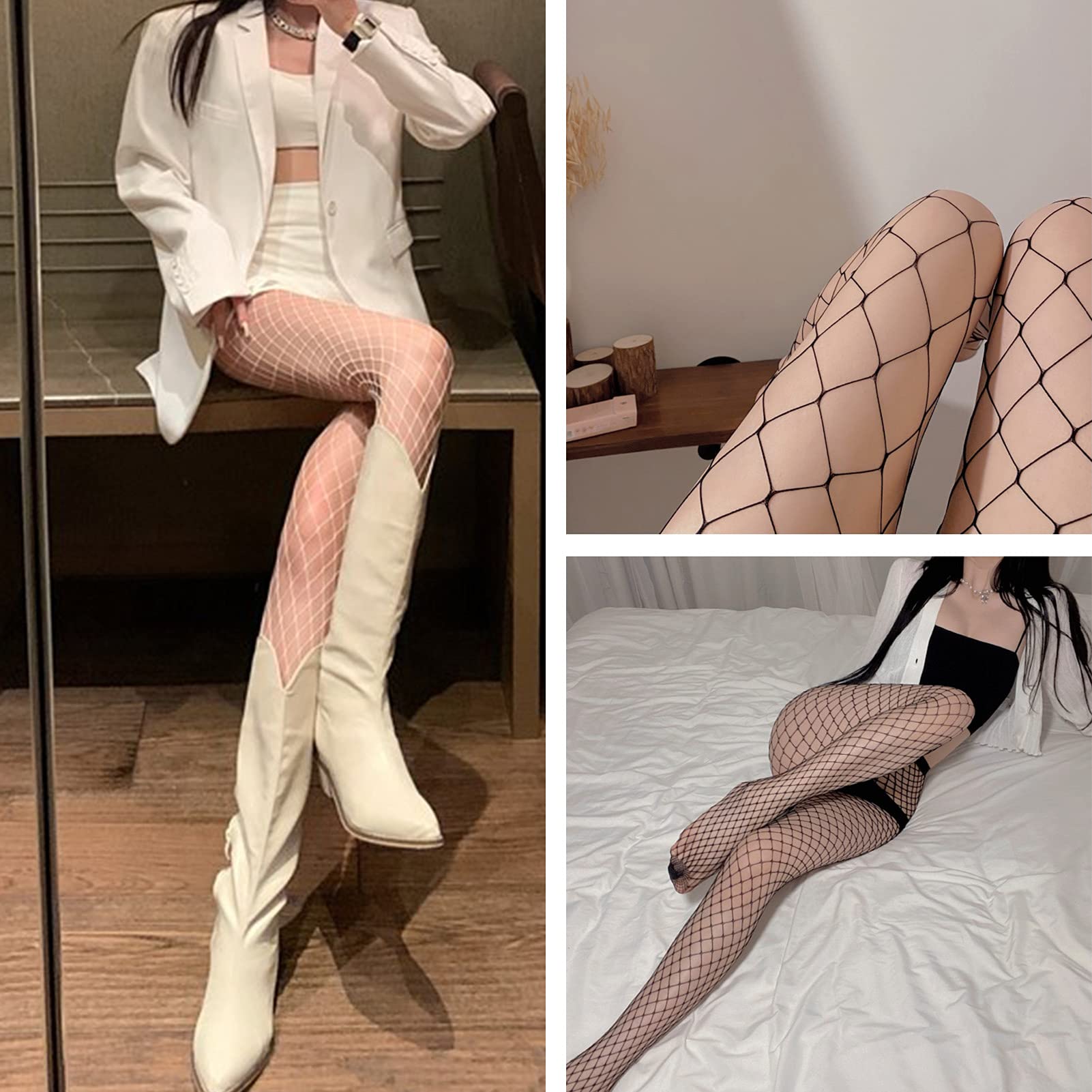 Adove Women's Multipack Fishnet Tights - Thigh High Stockings, Mesh High Waist Pantyhose in Multiple Colors | Perfect for Halloween, Cosplay & Night Out Outfits