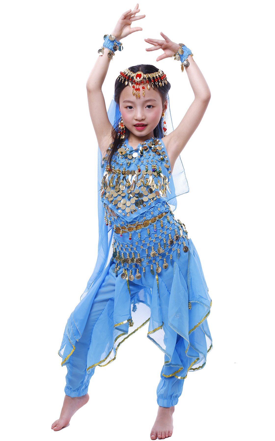 ASTAGE Girls Genie Costume - Indian Belly Dance Outfit, Arabian Princess Halloween Costume for Kids - Perfect for Halloween Parties, Dress-Up Play & Cultural Performances