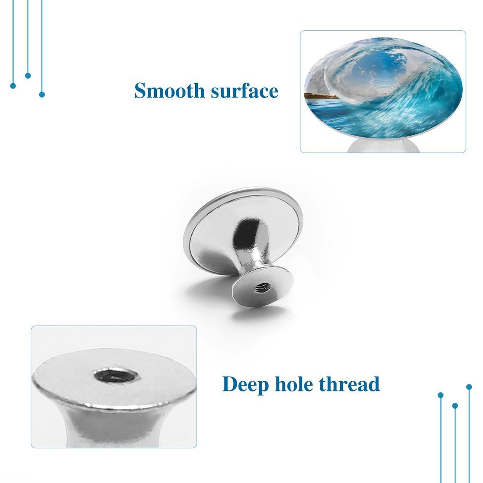 Blue Ocean Wave Surfing Cabinet Knobs - Round Drawer Pull Handles for Dresser, Cabinets & Furniture - Stylish Home & Office Decor - Perfect for Beach House, Coastal Theme & Nautical Bathroom Decor