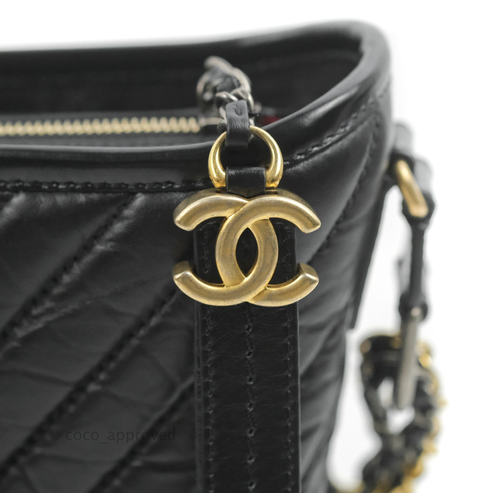 Chanel Small Gabrielle Hobo Bag in Black Calfskin with Chevron Pattern & Mixed Hardware - Perfect for Everyday Use, Work & Special Occasions