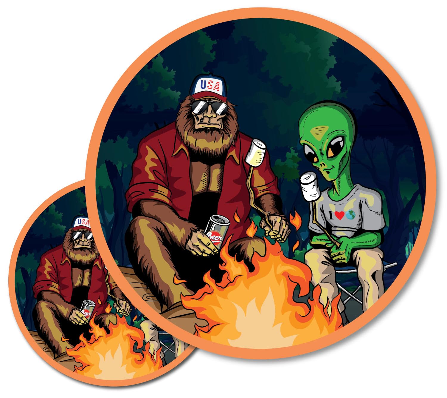Funny Sasquatch Bigfoot Alien UFO Vinyl Bumper Stickers - 2 Pack (3